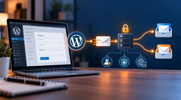 Flujo de correo de WordPress mediante SMTP autenticado y OAuth para Gmail y Outlook.
